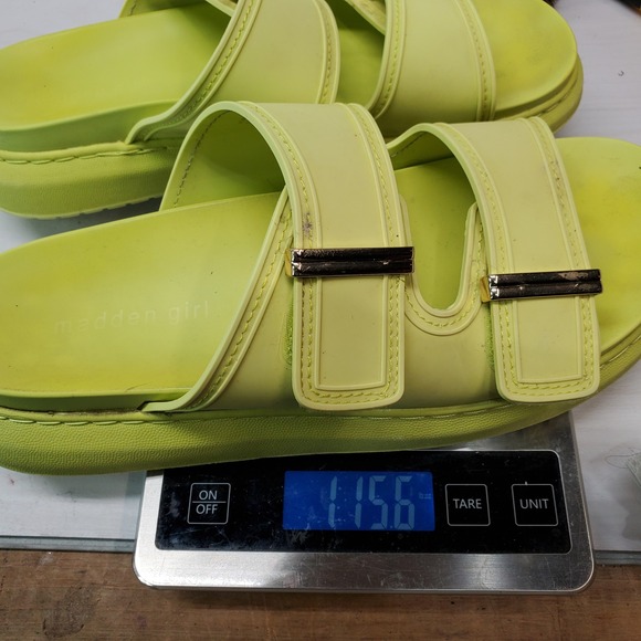 Madden‎ Girl Kingsley Lime Green Double Strap Slide Sandals Size 10M Platform - Picture 16 of 16